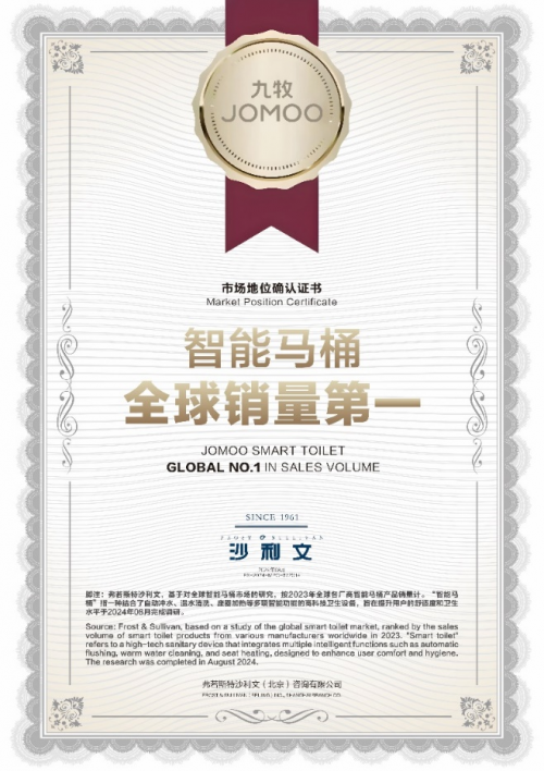 全球第一！九牧智能马桶销量问鼎巅峰
